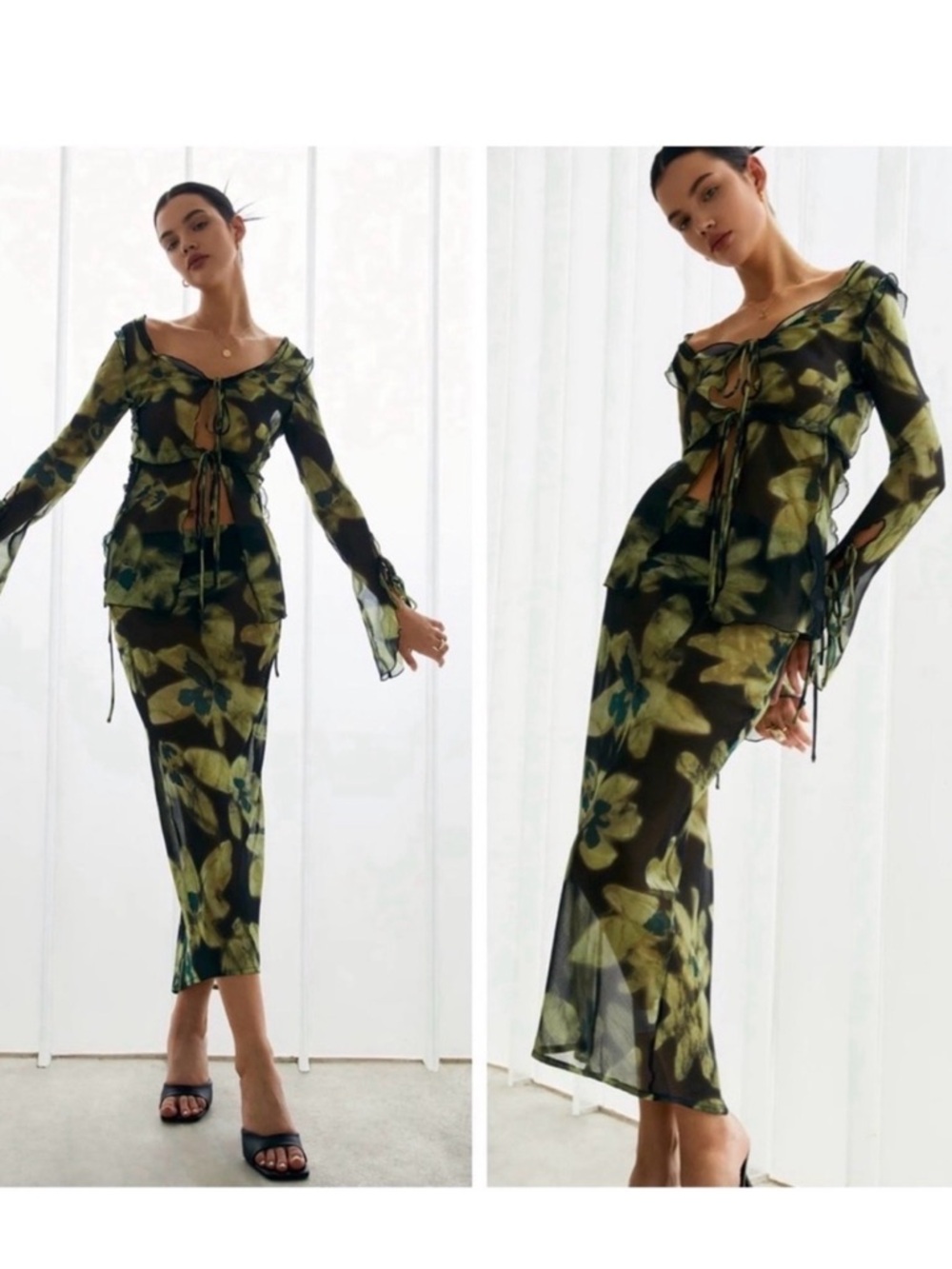 Commense Olive Green Top & Skirt Matching Set